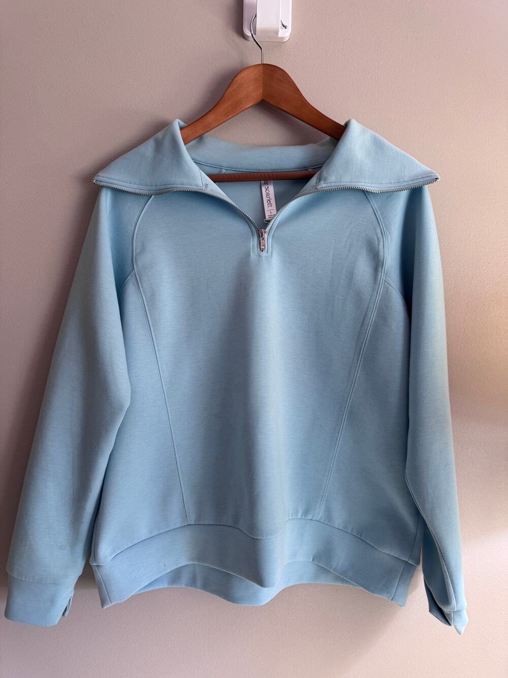 Dear Scarlett Women’s 2 Piece Lounge Set L Top XL Pants Light Blue Quarter Zip